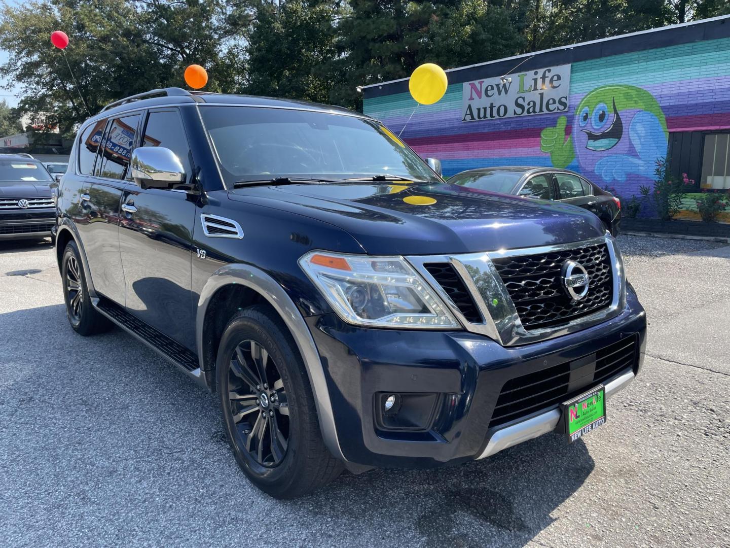 2017 BLUE NISSAN ARMADA SV (JN8AY2NE1H9) with an 5.6L engine, Automatic transmission, located at 5103 Dorchester Rd., Charleston, SC, 29418-5607, (843) 767-1122, 36.245171, -115.228050 - Photo#0